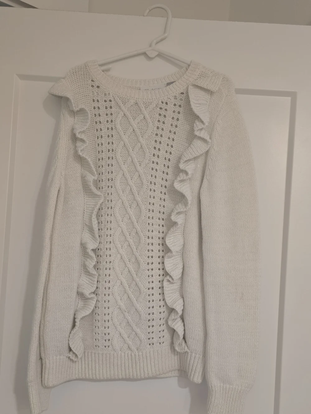 Kid's Cream Ruffle Cable Knit Sweater Chrildrens Place